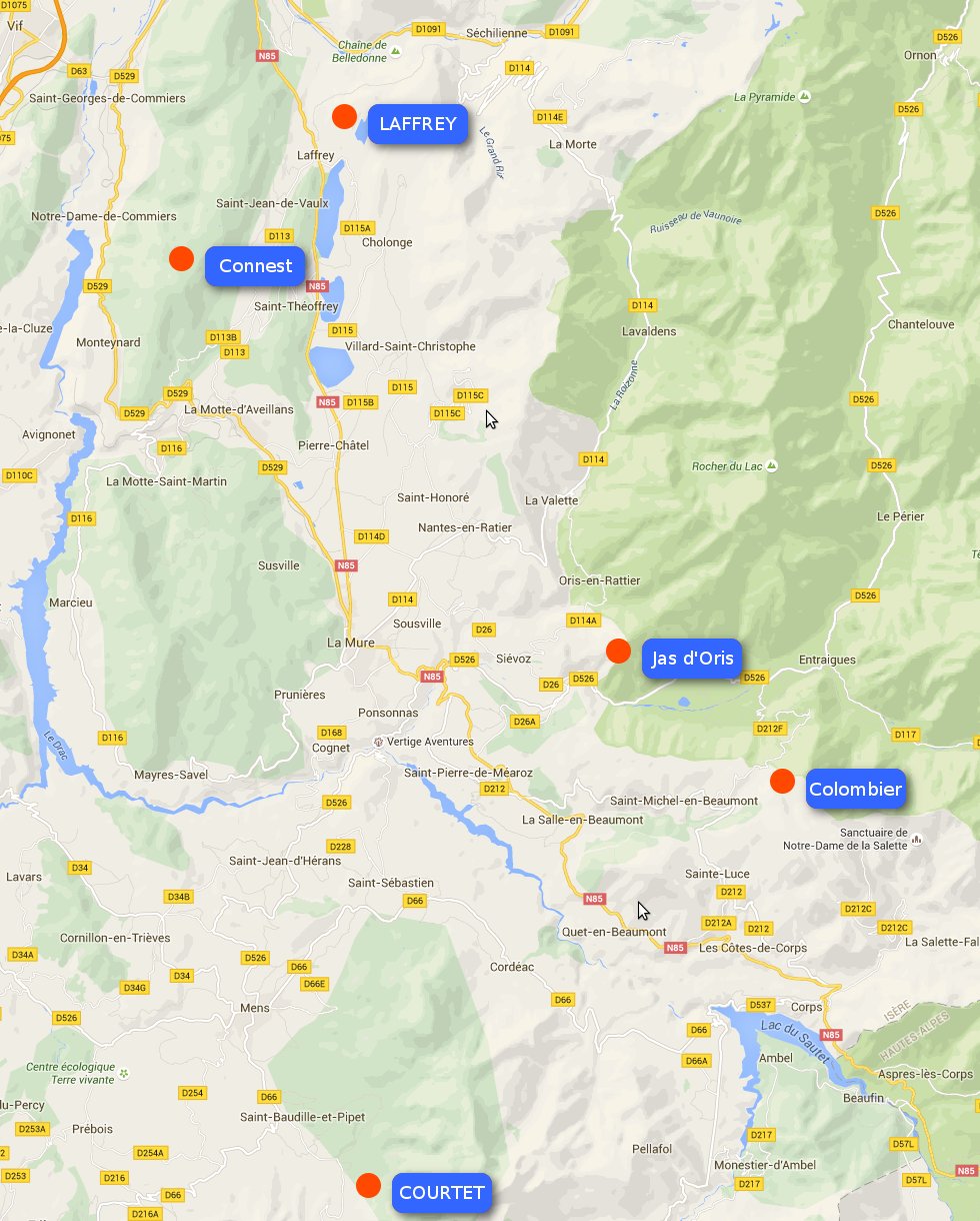 La carte des sites de vols